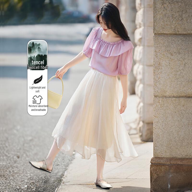 Demana Women s Lyocell Puff Sleeve Blouse L