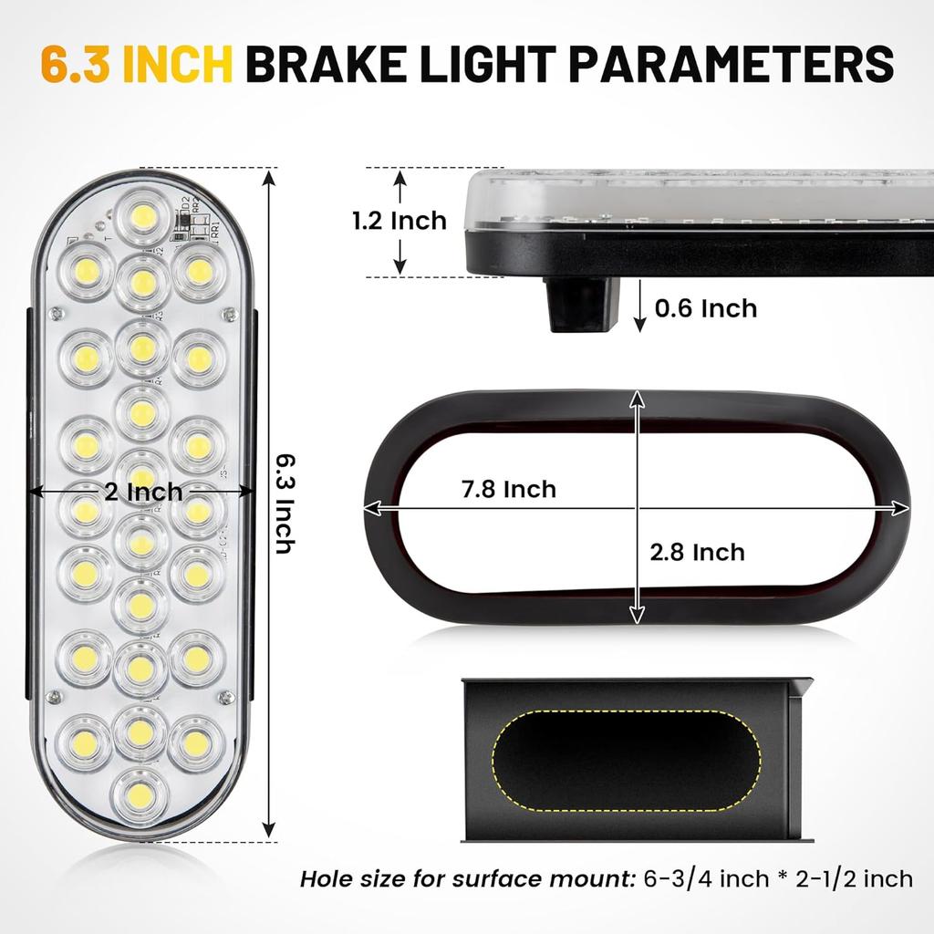 Oyviny 6 Inch Oval White LED Trailer Tail Lights With 24LEDs Super Bright Oval 6" Reverse/Backup Tail Lights With Flush Mount Grommets DOT SAE