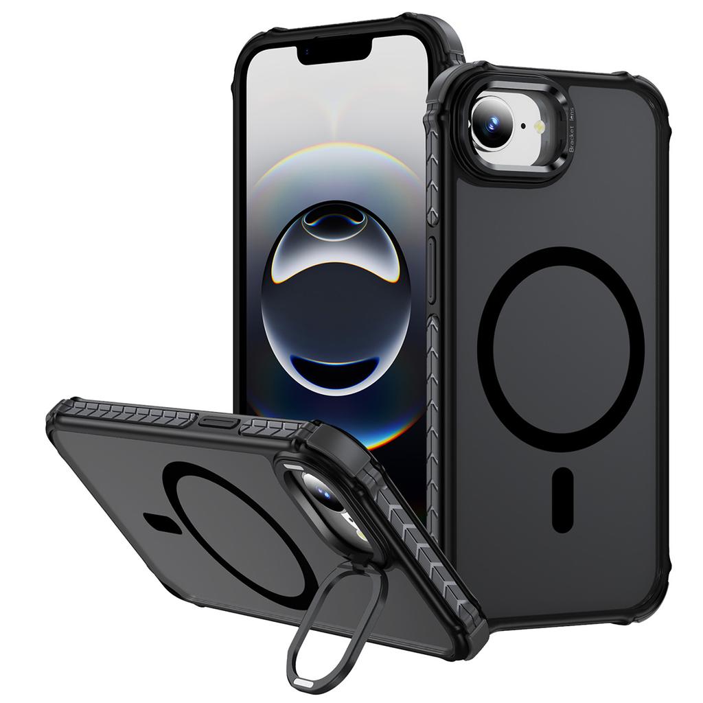 For iPhone 16e Case with Lens Kickstand Matte Phone Back Cover Compatible with MagSafe