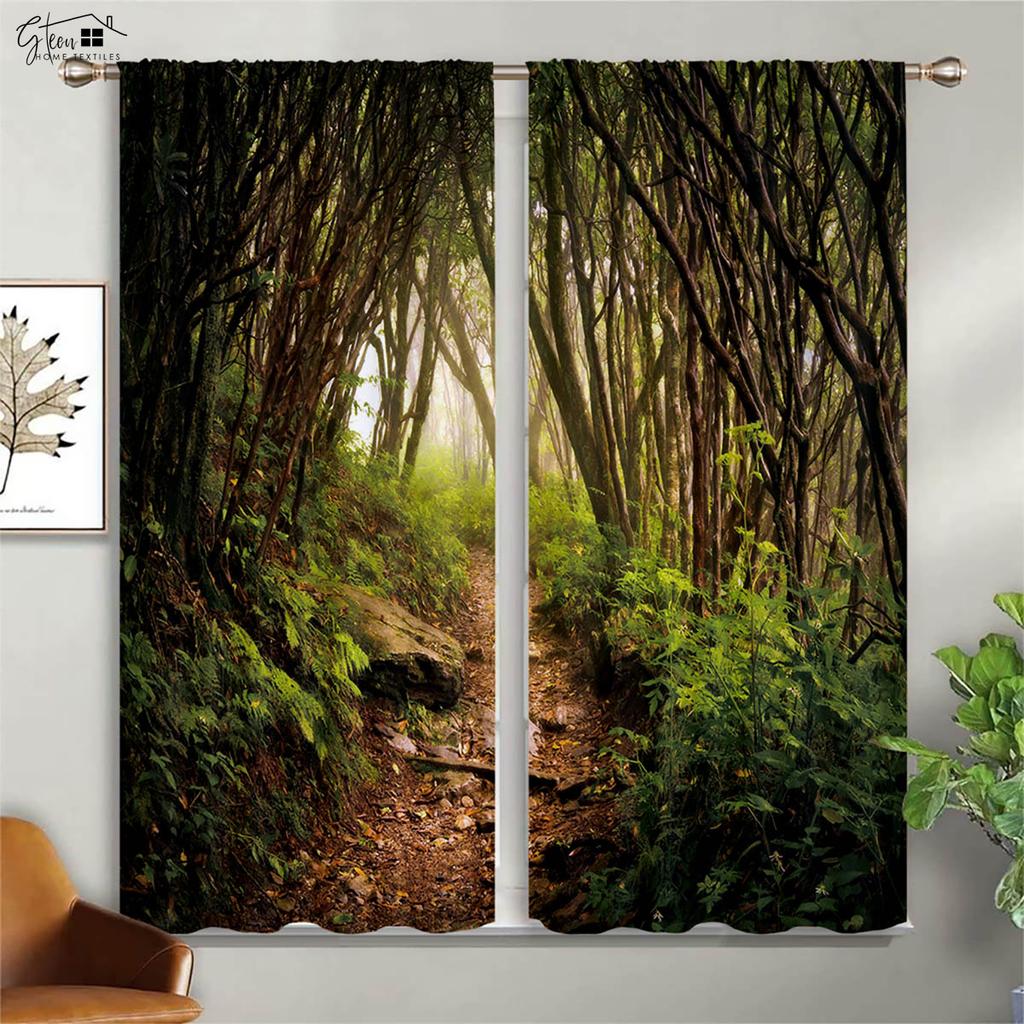 Forest Woods Scenery Curtains Green Sunshine Maple Leaves Winter Natural Life B&B Hotel Bedroom Living Room 3D Printing Curtains