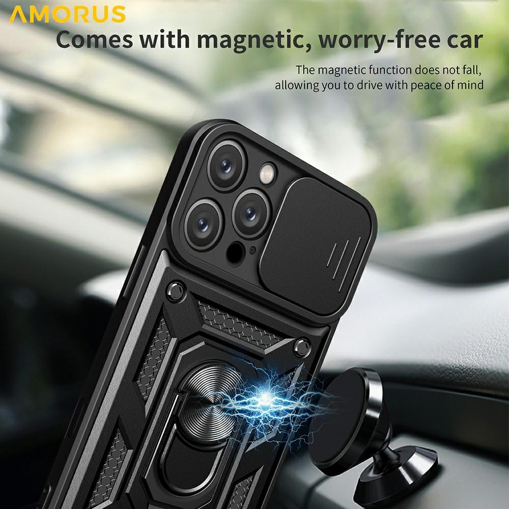 AMORUS For iPhone 16 Pro Max Case Kickstand PC+TPU Phone Cover with Camera Lens Slider