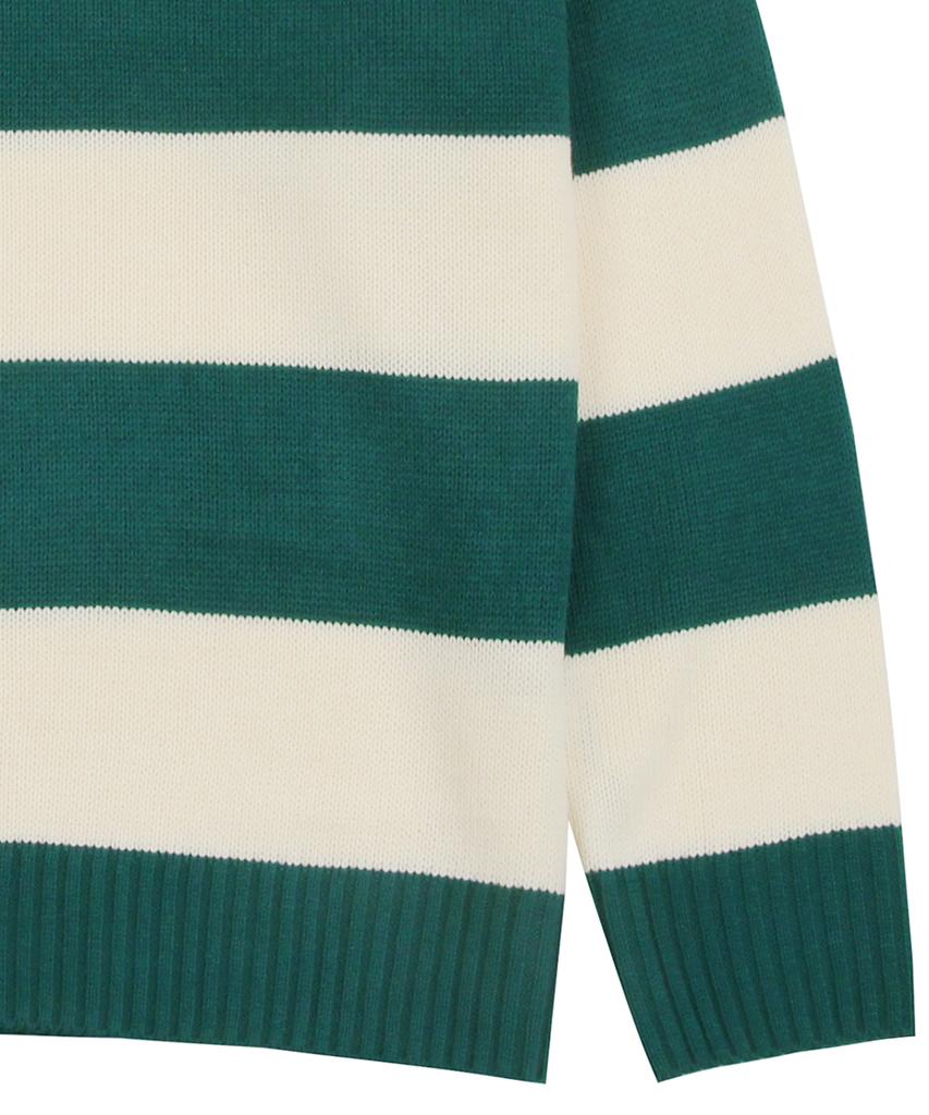 GRAVER [Unisex] Flower Dot Embroidered Striped Collar Knit_Green