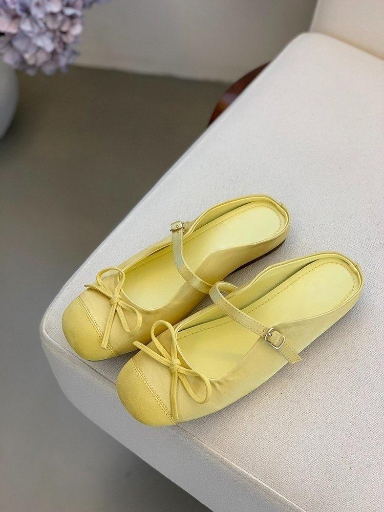 Bow Half Slippers Baotou Sandals Women's Shoes Inner Height Increase Early Spring Single Shoes