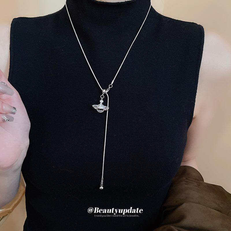 Simple Planet Pendant Pearl Necklace Women's Niche Versatile Sweater Chain Women's Accessories