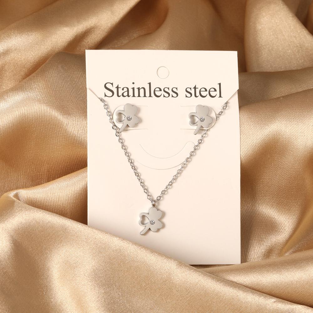 Cubic Zirconia Necklaces Zircon Sets For Women Tiny Stainless Steel Gold Plated Pendant Necklaces And Earrings Sets Wedding
