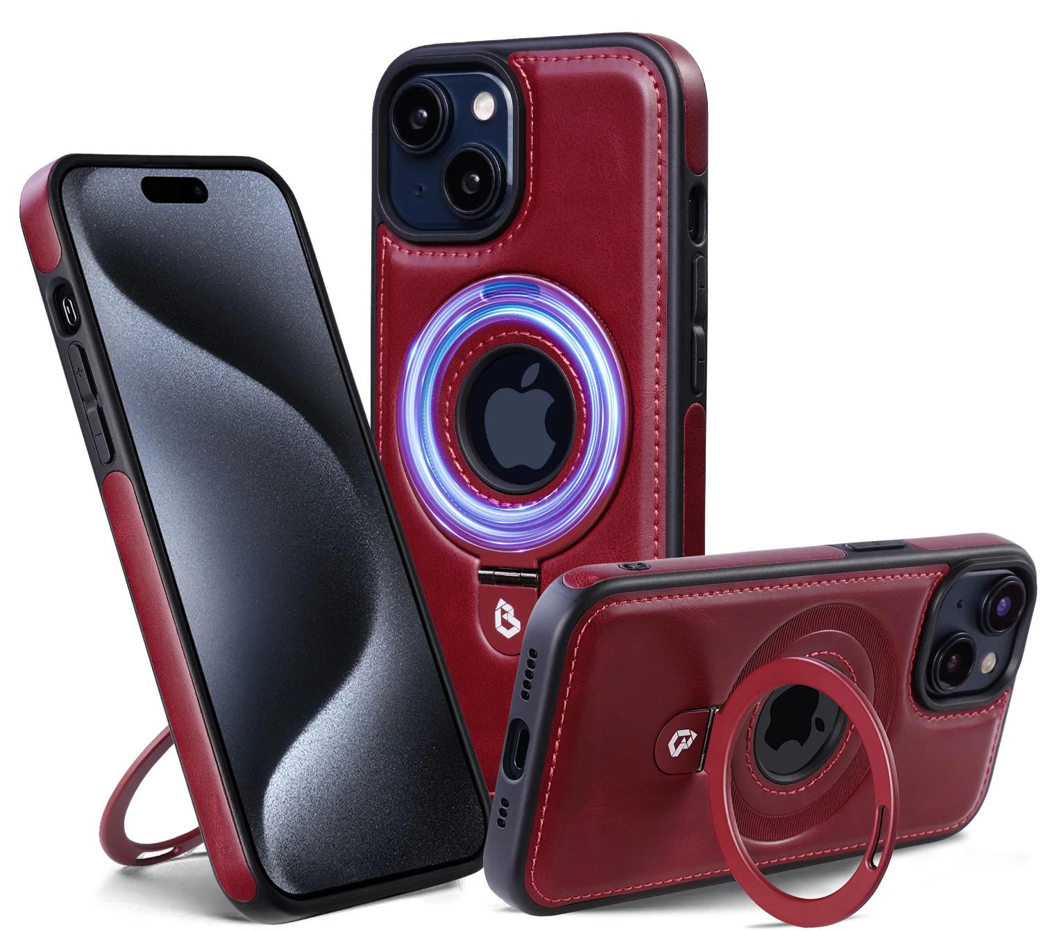 

Чехол для телефона из искусственной кожи с магнитным кольцом-подставкой для iPhone 12 13 14 15 Pro Max 14 15 Plus Магнитный чехол Magsafe с беспроводной зарядкой For iPhone 15