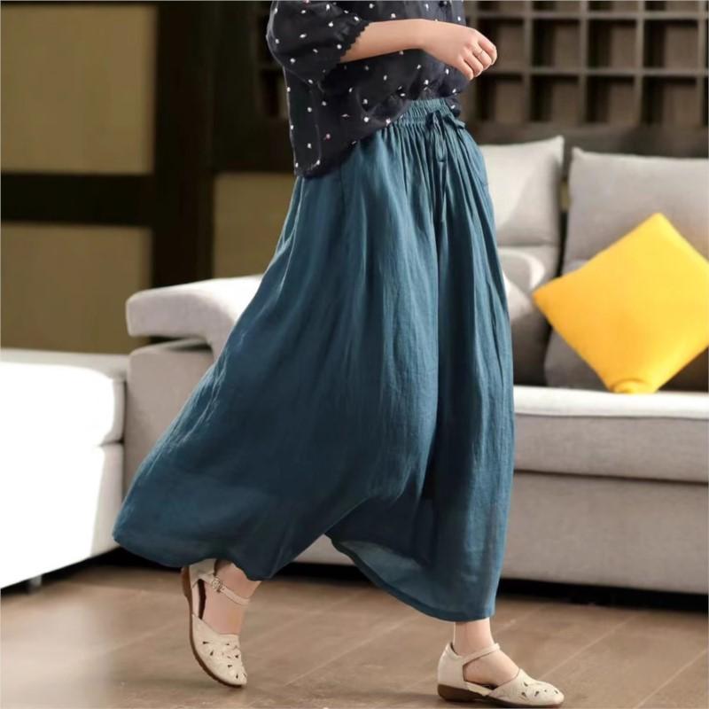 Johnature Women Vintage Patchwork Skirts Solid Color Elastic Waist Cloths Summer Loose Belt Female Skirts