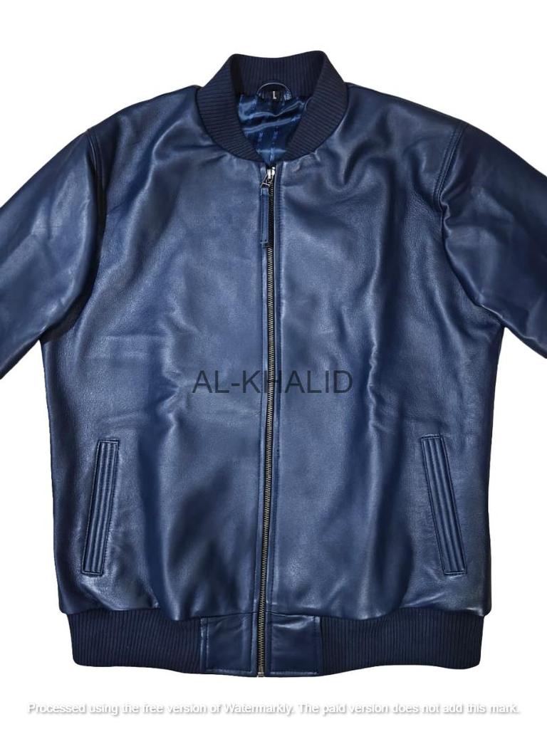 Pánská bunda Modrá Bomber Ručně šitá Jehněčí kůže Pravá Pásky Měkká Stylová