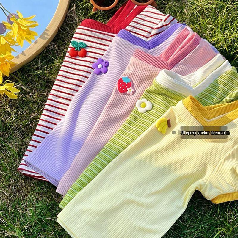 2024 Fashionable Baby Girl Square Neck Summer T-shirt - Short Sleeve Toddler Top