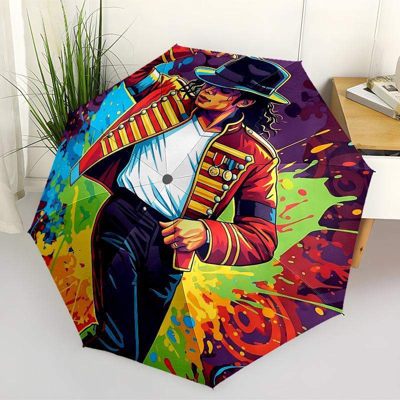 1 Stück Michael Joseph Jackson Automatischer Faltregenschirm, Tragbares faltbares Design, Lässiges Outdoor-Accessoire L1127037