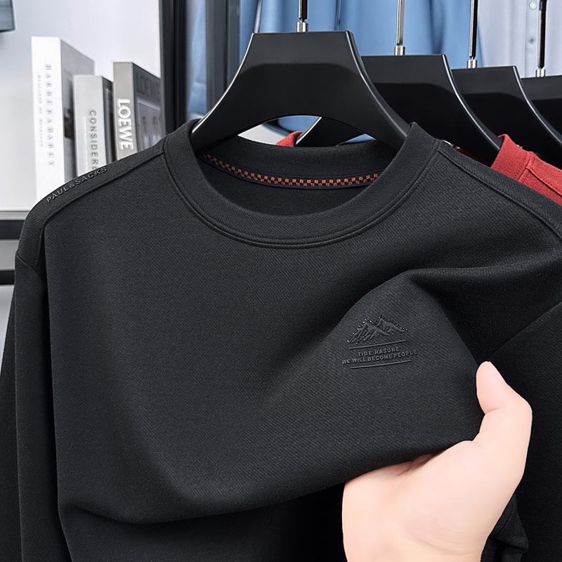 

Men s O-Neck Long Sleeve T-Shirt Autumn Solid Color Print Antibacterial Warm Casual Versatile Smart Menswear 4XL чорний