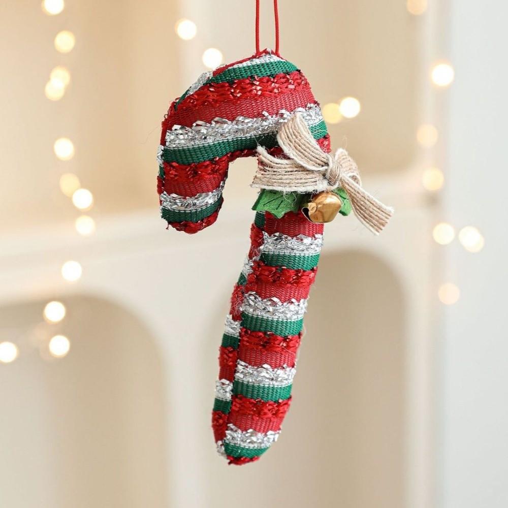 Candy Cane Cartoon Christmas Tree Decorations Fabric Bell Bow Xmas Tree Decoration Red White Christmas Pendant Christmas Tree