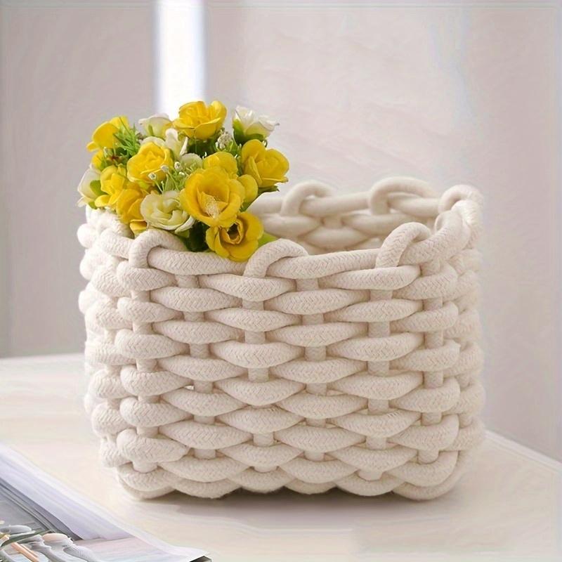 20*15*12cm 1 Stück dicke Baumwollseil geflochtener Kosmetik-Aufbewahrungskorb, Gute Qualität Aufräumen von Schreibtisch-Unordnung Handgefertigter gewebter Aufbewahrungskorb.