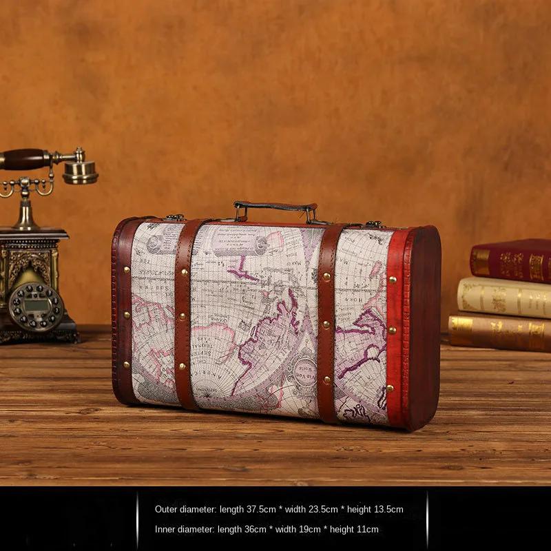 Cutie de depozitare antică din lemn Valisă vintage medievală Cufă de comori Coliere Organizator de bijuterii Cutie cadou cu blocare Cutie foto mare