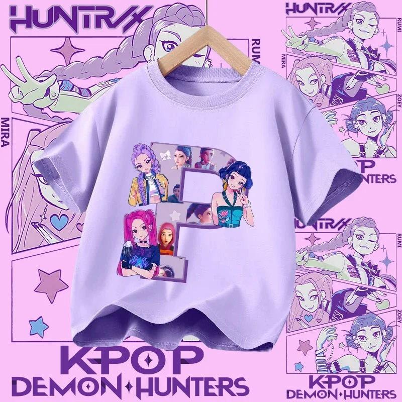 Cotton Tshirt for Girls Kpop Demon Hunter  Sports Tshirt  New Short Sleeve Casual Tshirt for Summer 2026  Letters AZ