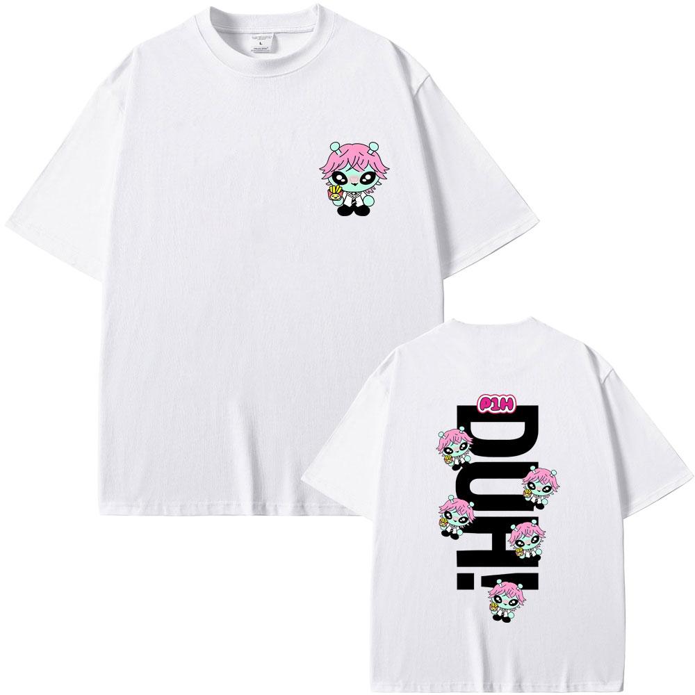 Korean Kpop P1Harmony 2025 DUH Cartoon Style Print Tshirt Cat Funny Meme T Shirt Men Women Hip Hop Fashion Oversized Tshirts