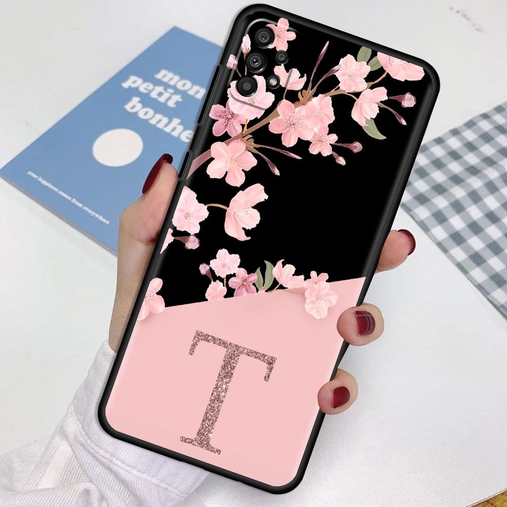 Husă Pentru Samsung Galaxy A52 A12 A32 A51 A21s A71 A13 A53 A22 A31 A72 A03 A02s Carcasă Telefon Personalizată Floare de Cireș Inițiala M