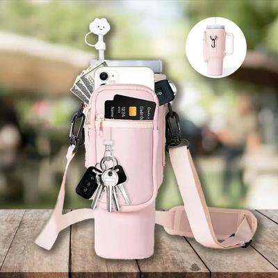Water Bottle Holder Adjustable Shoulder Strap Water Bottle Sling Bag Multi Pockets with Phone Pocket for Stanley 40oz Tumbler