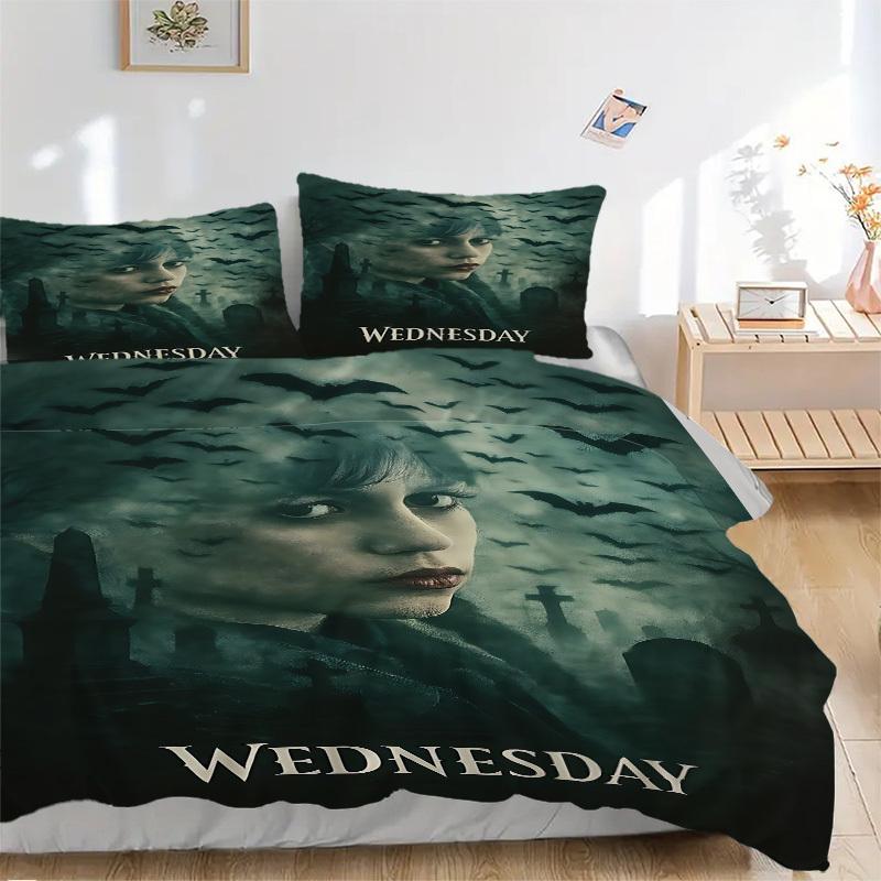 

3pcs WEDNESDAY Addams Duvet Cover Set, 1 Duvet Cover + 2 Pillowcases (No Insert), High-Definition Print, Home & Dorm Set yy251208062 135x200cm