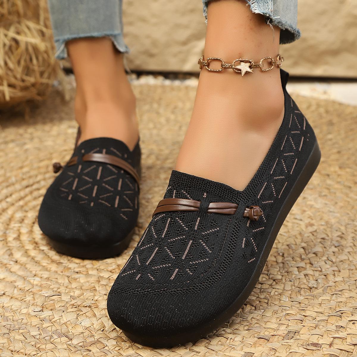 

2025 ****** и летние новые старые ******* тканевые туфли женские однопедальные плоские туфли дышащие для среднего и пожилого возраста с подошвой из дерьма удобные туфли для мам 36 чёрный