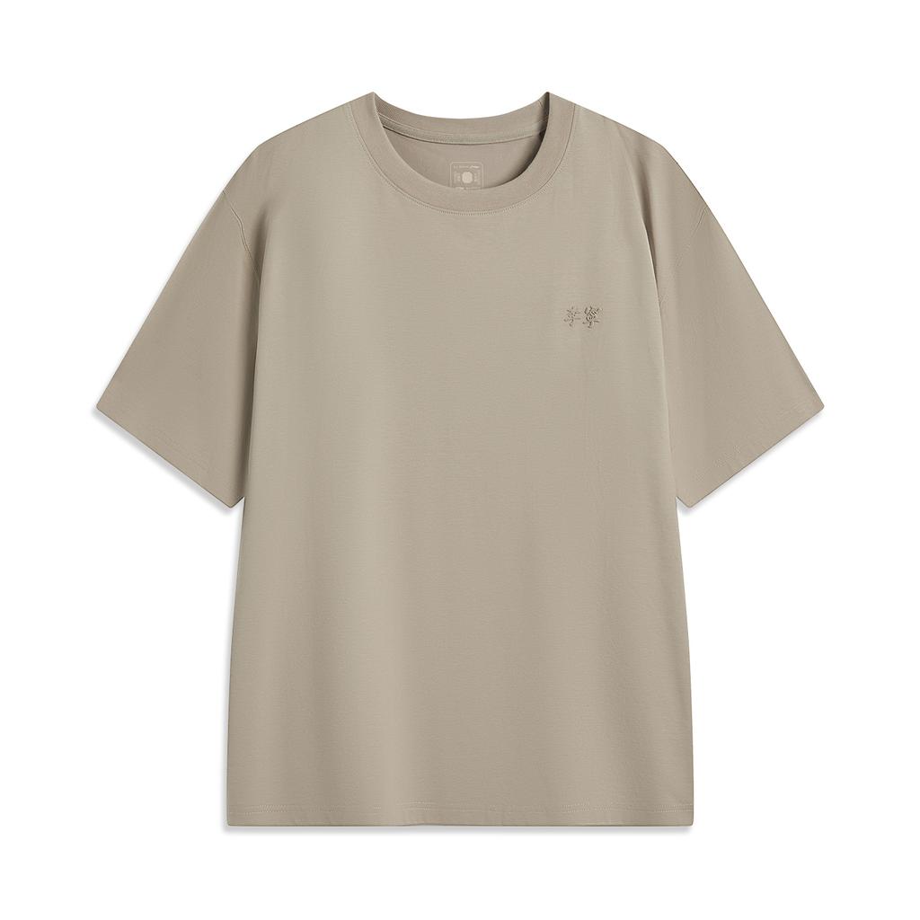 Li Ning China Color Series Solid Color Breathable Versatile Loose Short Sleeve T-Shirt Men T-Shirts Stone-Lotus-Brown AHSV145-2