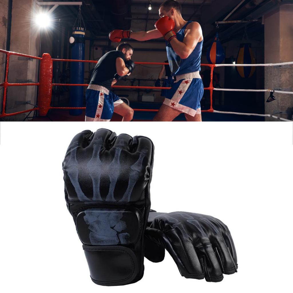 Boxing Gloves Unisex Adult Half Finger Taekwondo Protective Clothing for MMA Combat Training Black
