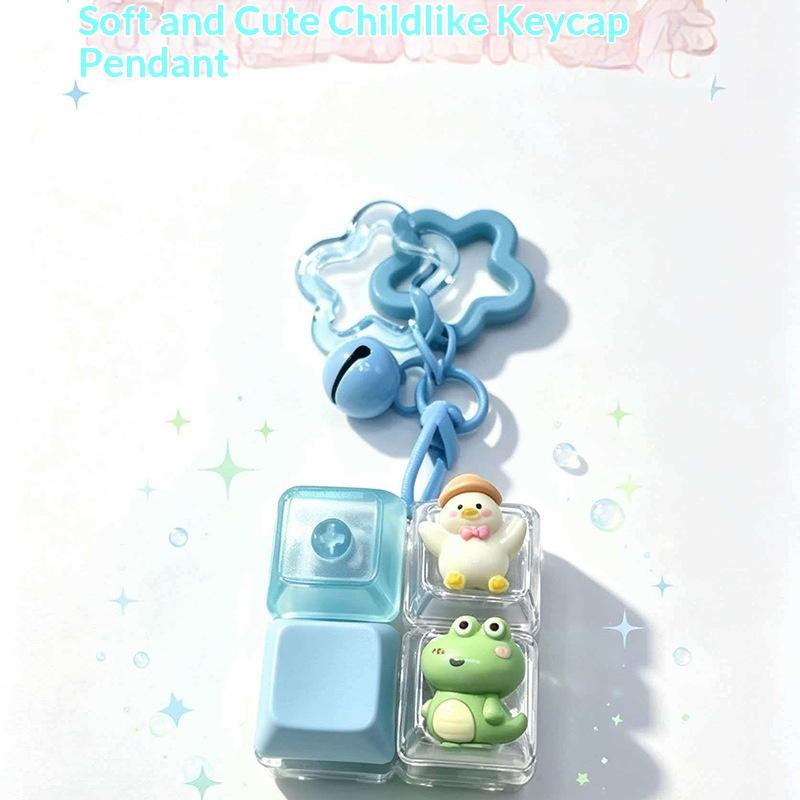 Cute Four Keycaps Keychain Cartoon Animal Mechanical Button Stress Relief Pendant Star Buckle Bag Hanging Decor For Girls Gift