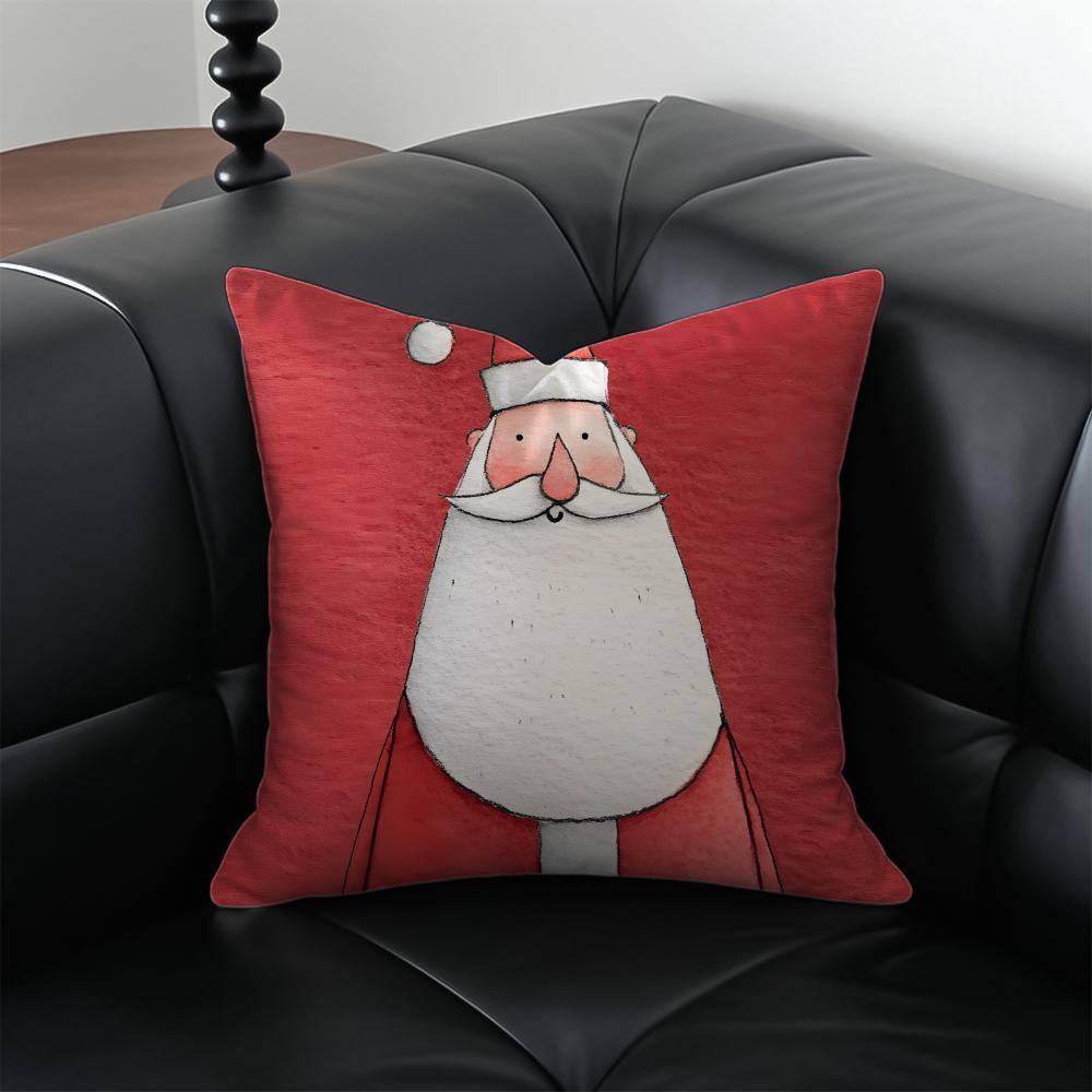 SSanta Claus illustration Cushion Cover Pillow Case Antidustmite Invisible zipper silky plush cushion
