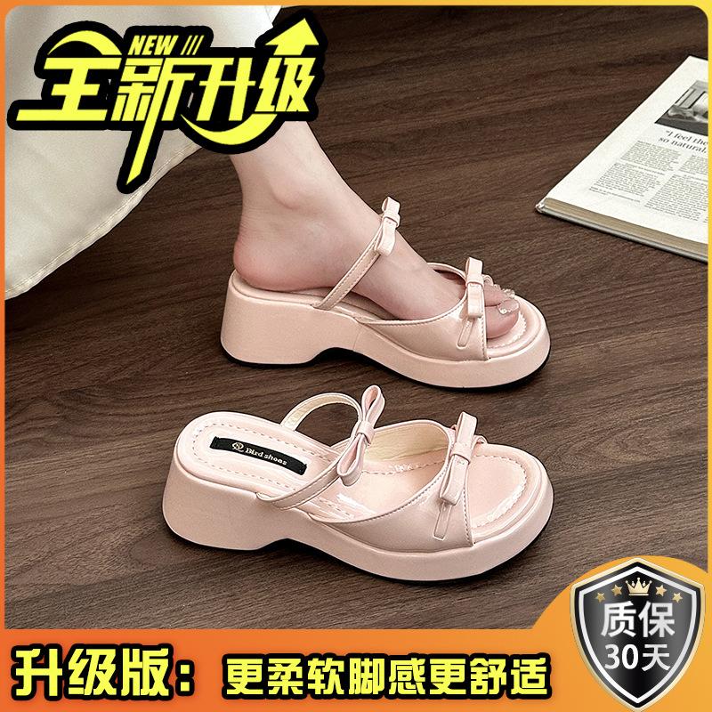 Cartoon Girl Slippers 2025 New Summer Wear Fashion Platform Sandals Summer Bow Slippers Women