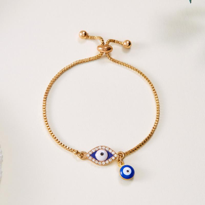Classic Turkish Blue Evil Eyes Bracelet for Women Men Shining Rhinestone Palm Push Pull Adjustable Bracelet Lucky Jewelry Gift