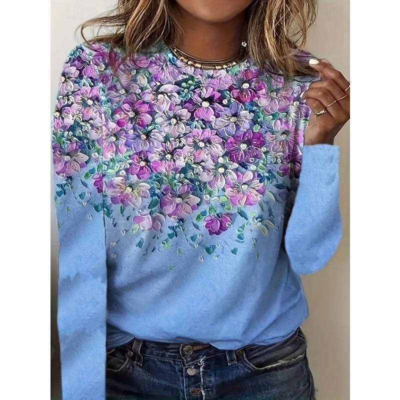 Women's T Shirt Print Floral Graphic Plants Bohemia Vintage Stylish Long Sleeve Crew Neck Regular Tops