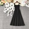 Zweiteiliges Sommerset für Damen: Französisches Gänseblümchen Chiffon-Hemd & High-Waist-Trägerkleid