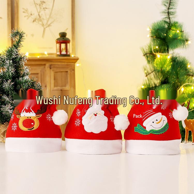 Embroidered Christmas Hat with Snowman, Reindeer & Santa for Kids & Adults - Festive Party Costume Accessory Old Man Embroidered Hat