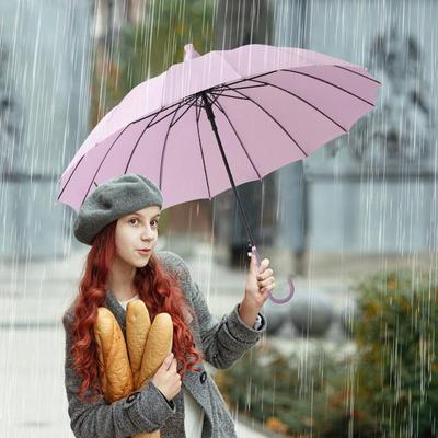 Automatic Umbrella 16-Rib Lightweight Long Umbrella With Straight Handle Rain Protection Large Stick Umbrella For Students