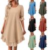 Women's Summer Casual Midi Sleeve Dress Round Neck Color Pullover Dresses