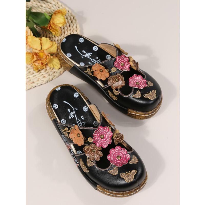 Plum Blossom Totem Thick-bottomed Cool Slippers Women's Summer New Muffin and Baotou Slippers Women's Non-slip Women's Slippers