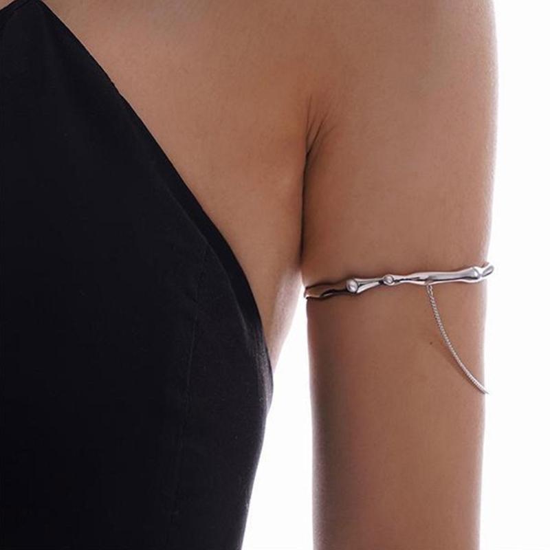Upper Arm Cuff Pearl-Metal Chain Tassel Arm Bracelet Upper Arm Open Bangle Bracelet Arm-Band Jewelry for Women Girls