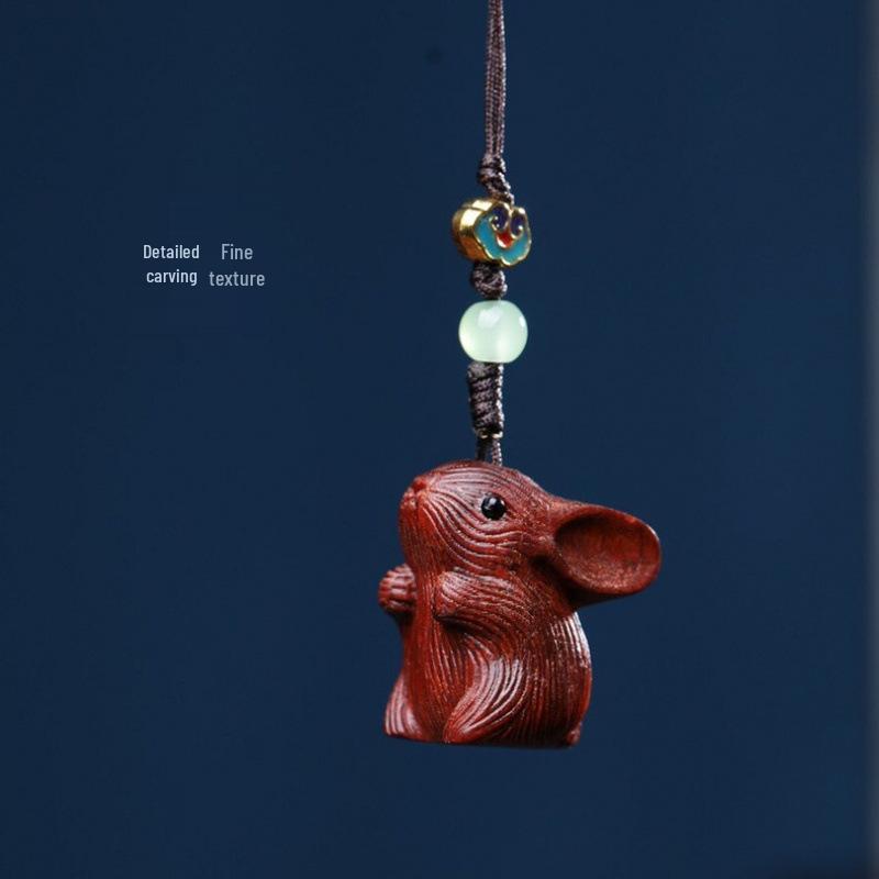 Rosewood Boxwood Green Sandalwood Carved Rabbit Phone Charm Pendant