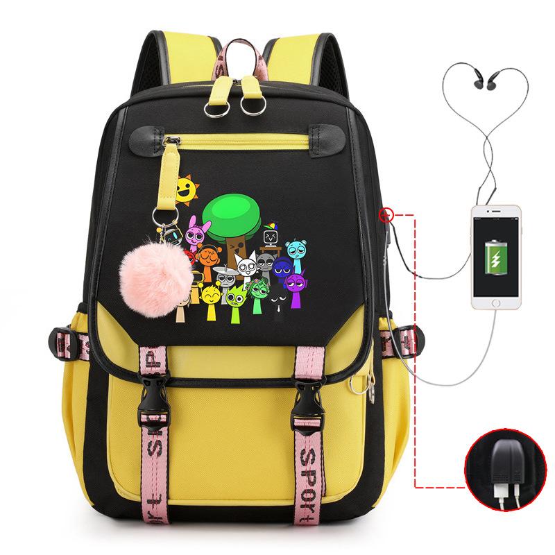 Personality Trend Cartoon Printing Double Shoulder College Style Student Leisure Schoolbag Multi-function Large Capacity