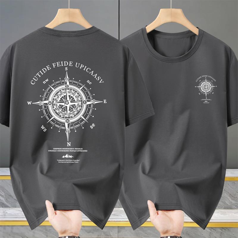 Men's Plus Size Compass Print T-Shirt – Back Graphic Crew Neck Short Sleeve Tee (5XL-13XL)