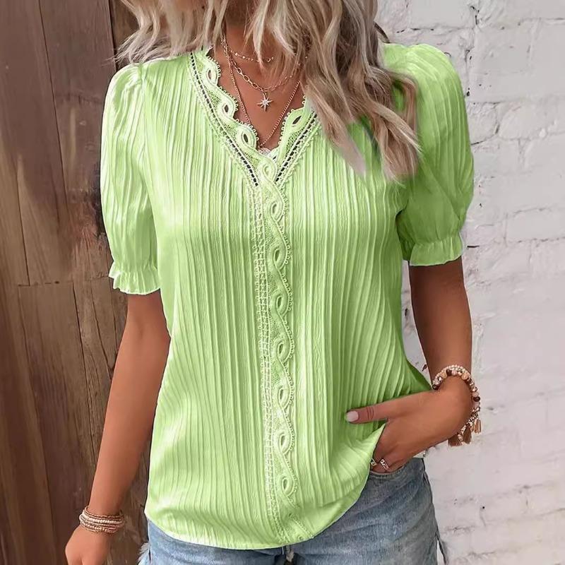 Summer New Vacation Fashion Hollow Short-sleeved Women's Shirt