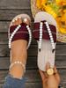 Women's Slippers Summer 2025 Soft Sole Outwear Beach Slippers Flat Bottom Pearl String Flip Flops Size43 Pantuflas Mujer