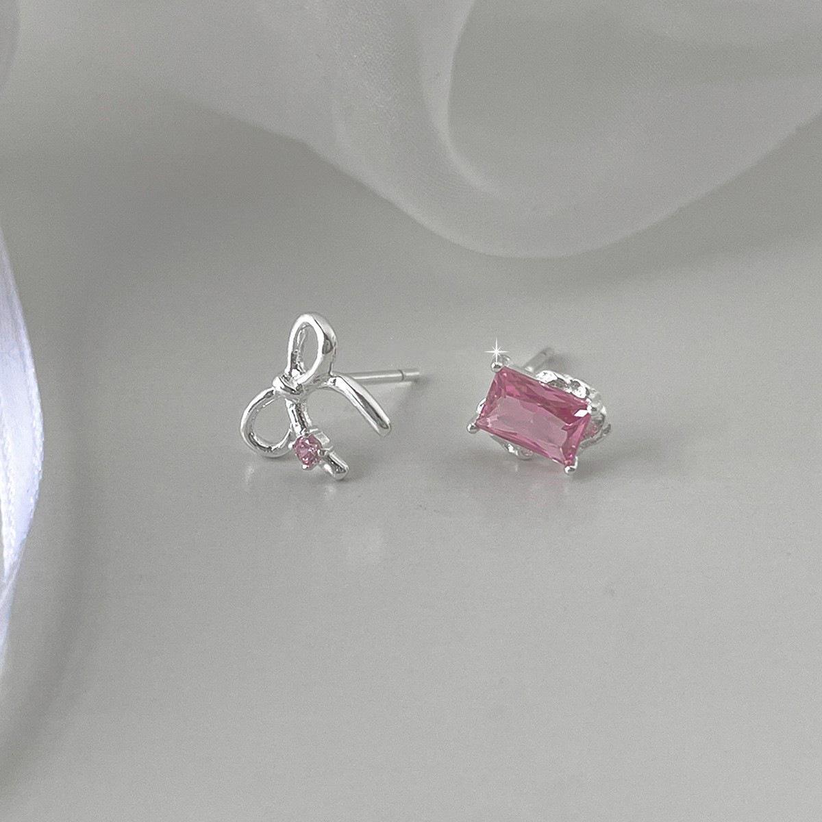 AB Asymmetrical Sweet Bow Ear Stud Earrings - Fresh Forest Style