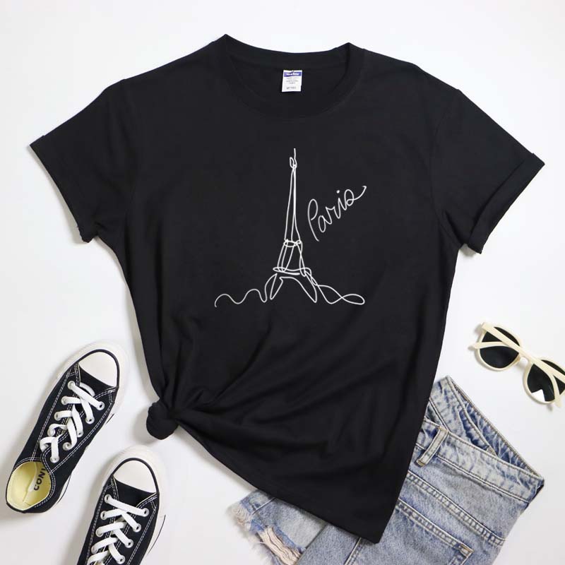 Minimalist Eiffel Tower Art Line TShirt Fashion Girls Trip Vacation Tops Tees Casual Unisex Cest La Vie Paris Travel Tshirt