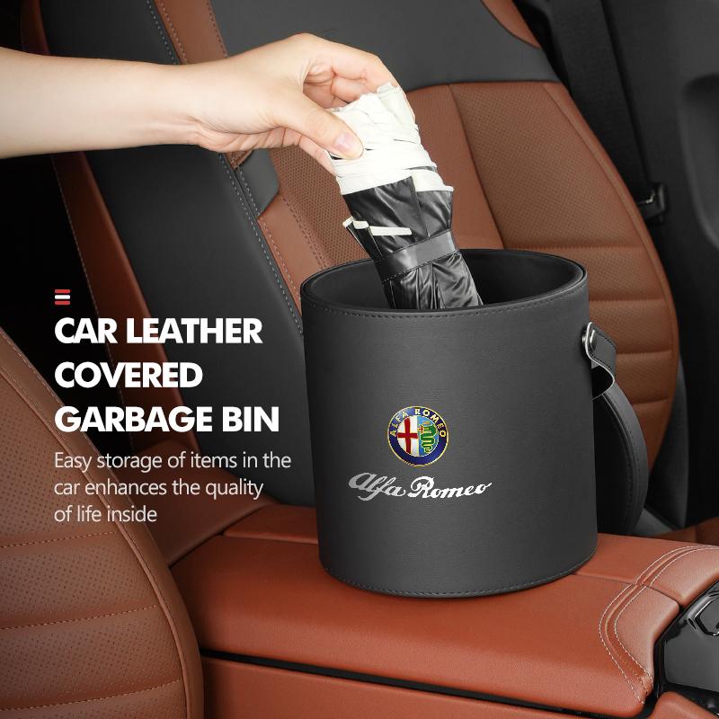 For Alfa Romeo Leather Car Trash Can Portable Trash Bin Garbage Box Organizer Accessories 159 Giulietta 156 147 Giulia Mito GT