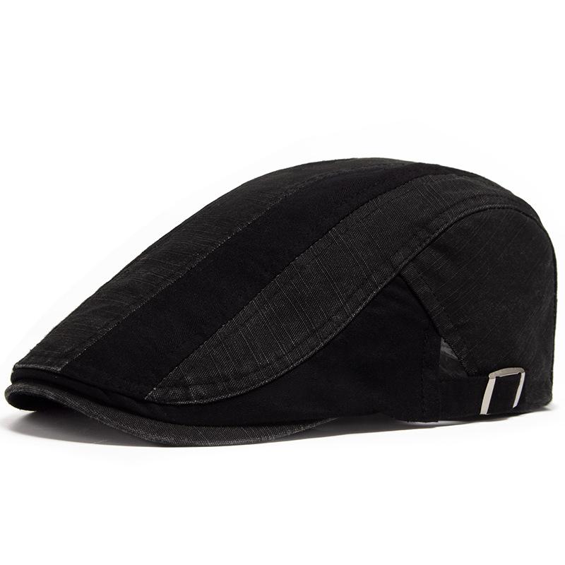 Beret men s and women s sunscreen sunshade British retro hat pure cotton washed summer green black forward hat Adjustable [55-59cm]