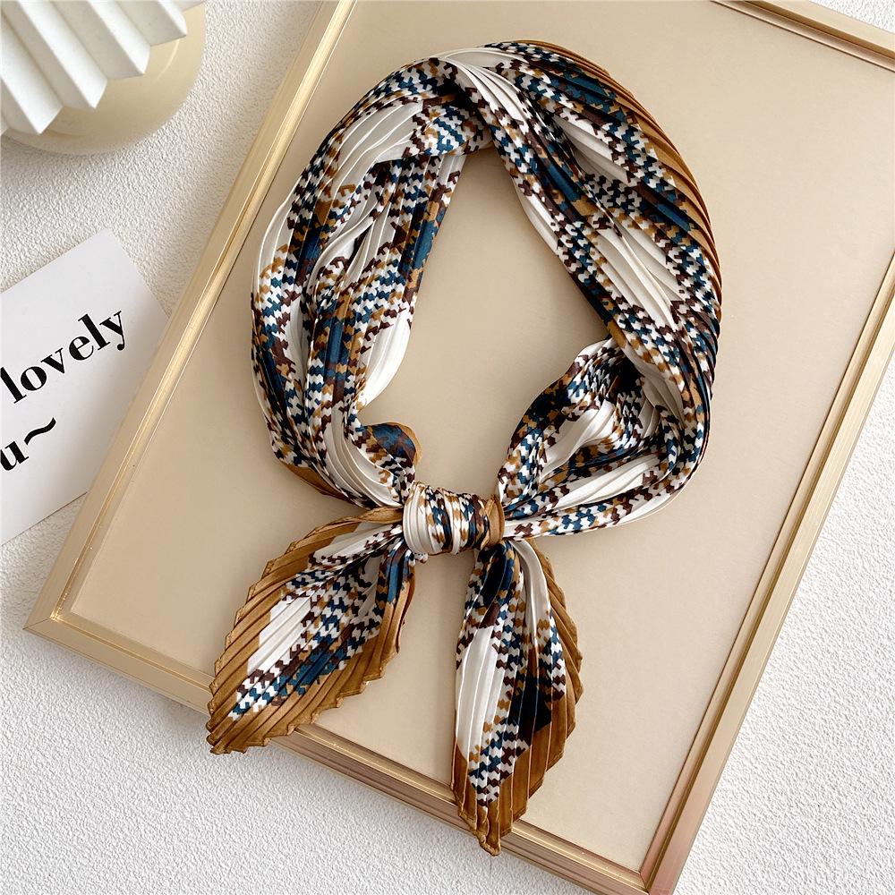 Spring 70 Pleated Small Silk Scarf: Versatile, Decorative Korean-Style Accessory for Professional Women