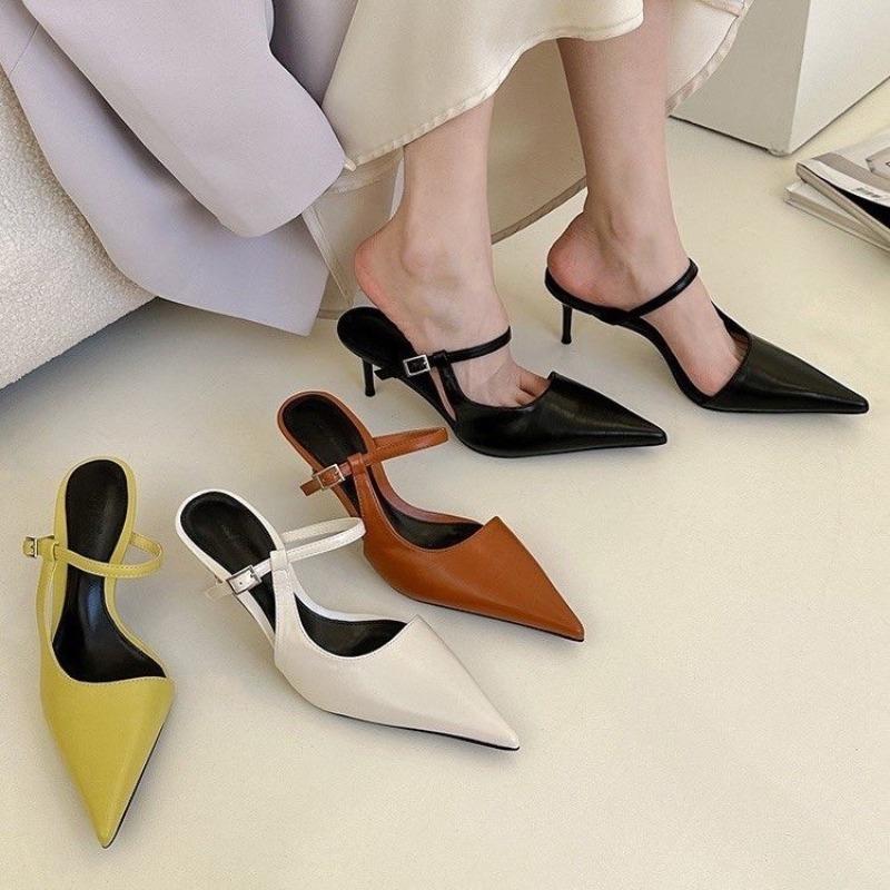 Fashion New Summer Women's Pointed Toe Mules Slippers Fashion Shallow Slip On Slides Casual Street Style Slingback Heels Zapatos Mujer