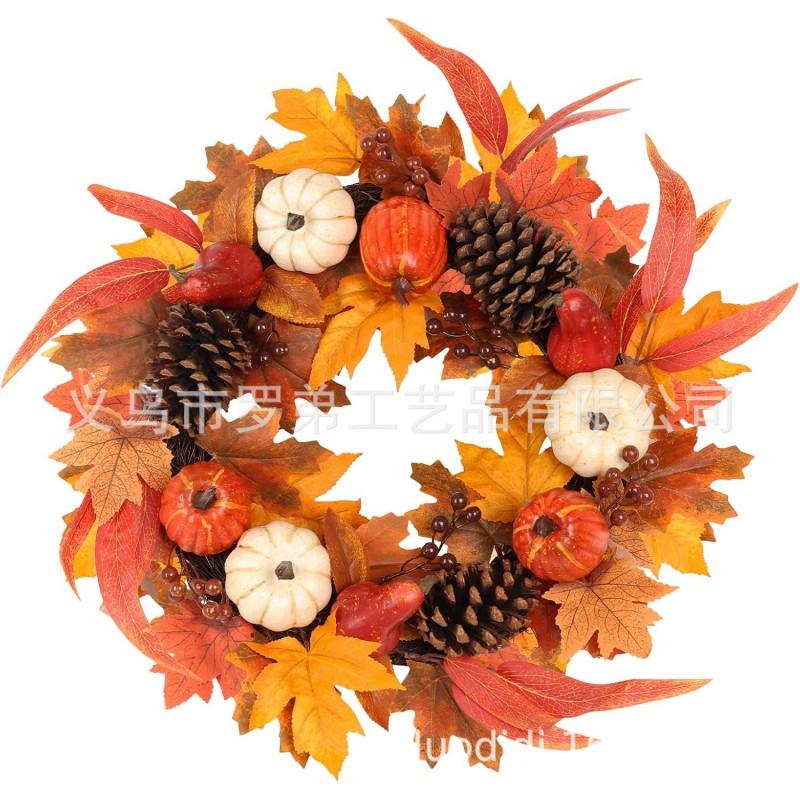 Harvest Wreath With Pumpkins Berries Vine Circle Halloween Thanksgiving Door Decor