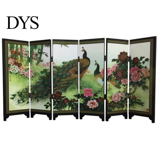 Holz 6-Panel Pfau Bildschirm Raumteiler Faltbare Partition Geschenk Desktop Decor
